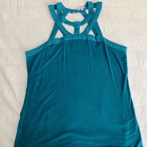 Cut out blue tank top